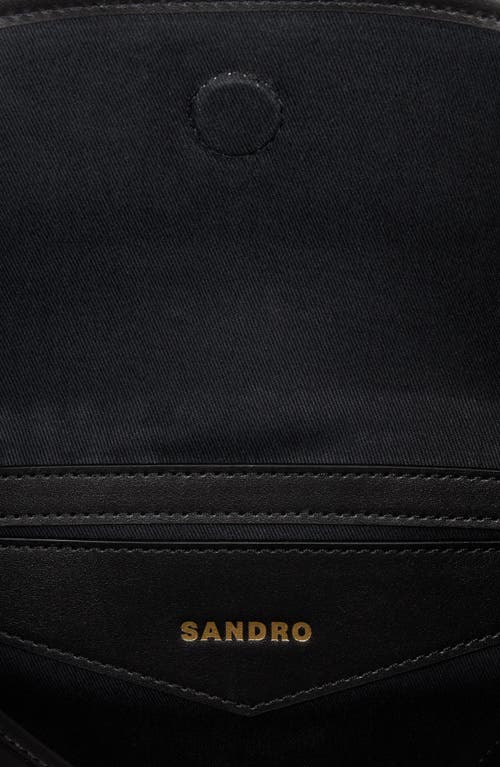 Shop Sandro Leather Bucket Bag Tangoso In Black