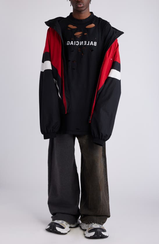 Shop Balenciaga 3b Sports Icon Off The Shoulder Track Jacket In Black