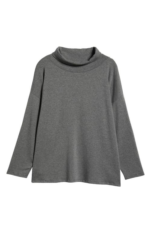 Eileen Fisher Drapey Funnel Neck Brushed Terry Tunic In Ash
