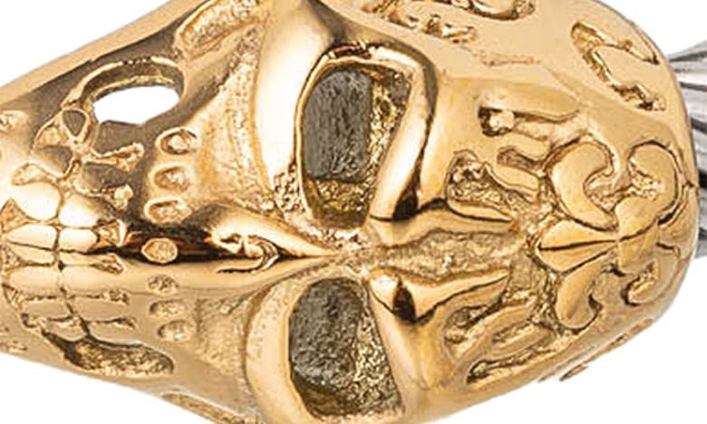 Shop Eye Candy Los Angeles Double Skull Titanium Cuff Bracelet In Gold