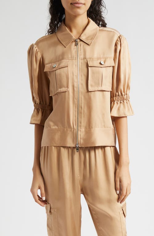 Shop Cinq À Sept Holly Ruffle Sleeve Jacket In Desert Tan