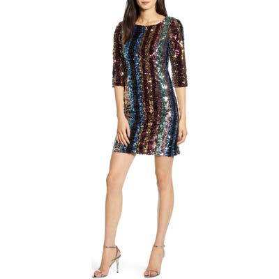 Cupcakes And Cashmere Virginia Multi Stripe Sequin Minidress, Red