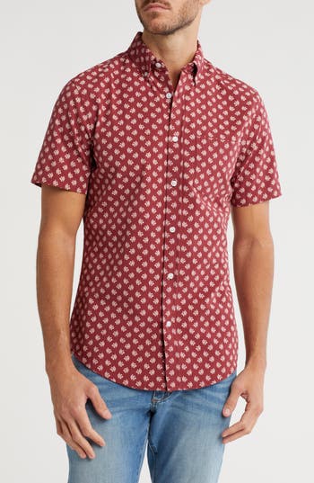 14th & Union Seersucker Short Sleeve Lace Foulard Button-up Shirt In Red Russet Lace Foulard