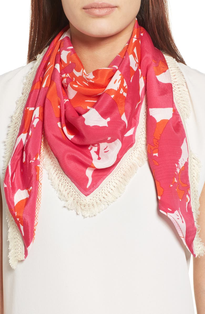 ECHO Parisian Plaid Triangle Scarf, Main, color, HIBISCUS PINK
