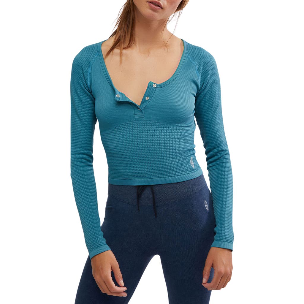 Free People Bail Out Long Sleeve Top In Midnight Jade In Blue