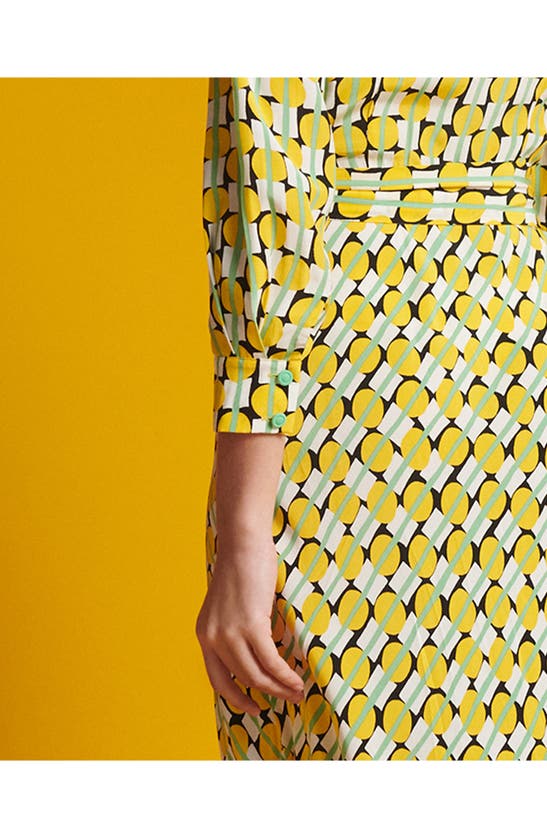 Shop Dvf Geo Print Long Sleeve Midi Wrap Dress In Maypole Yellow