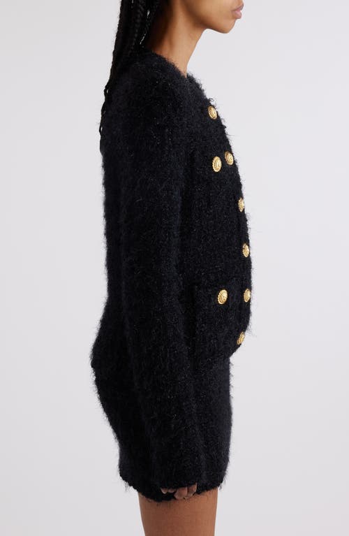 Balmain Collarless Four-pocket Tweed Jacket In 0pa Black
