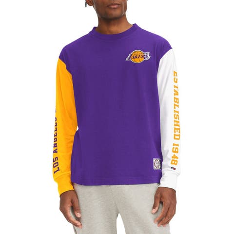 Men's Tommy Jeans Purple Los Angeles Lakers Richie Color Block Long Sleeve T-Shirt