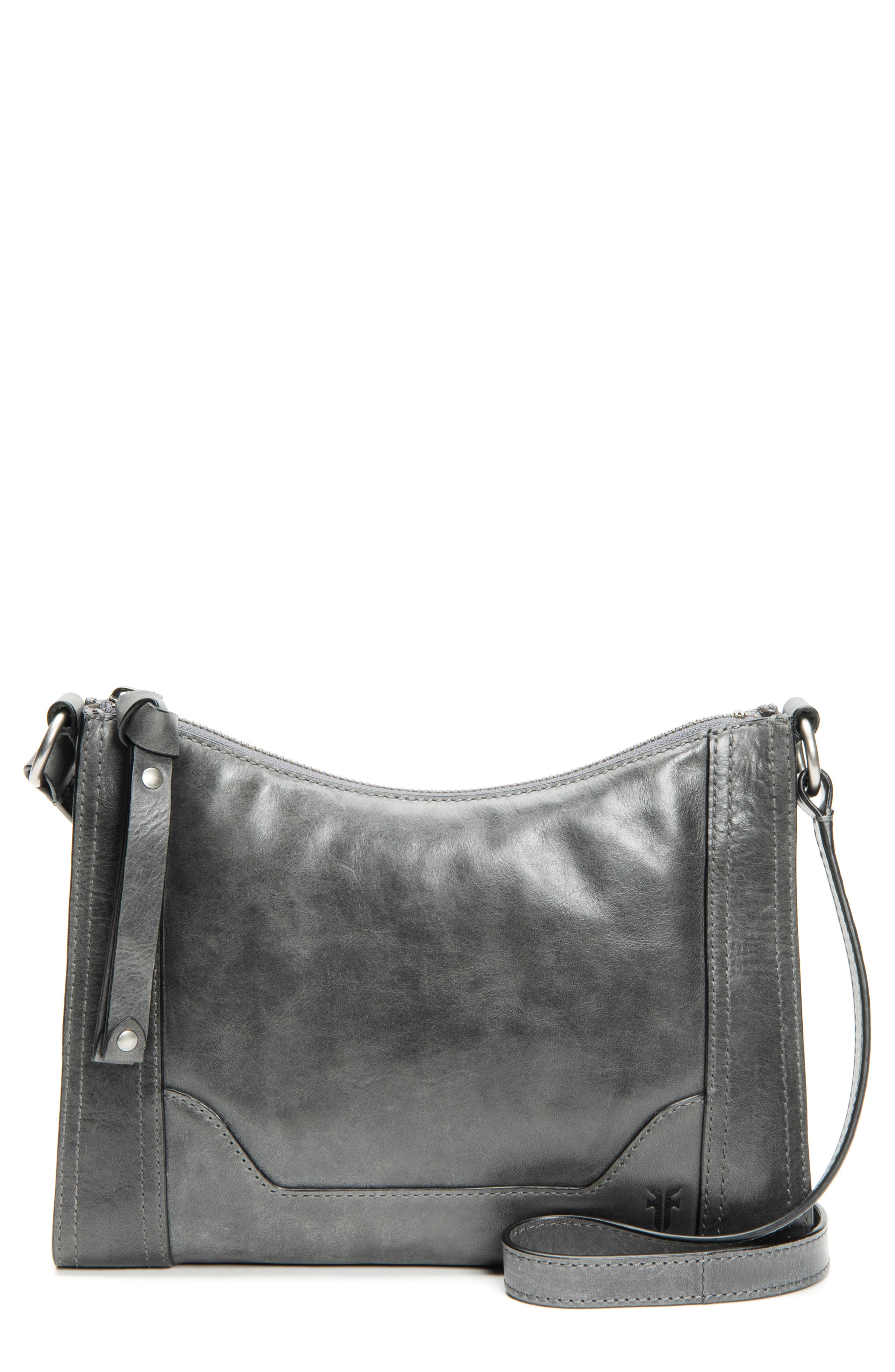 gray leather crossbody