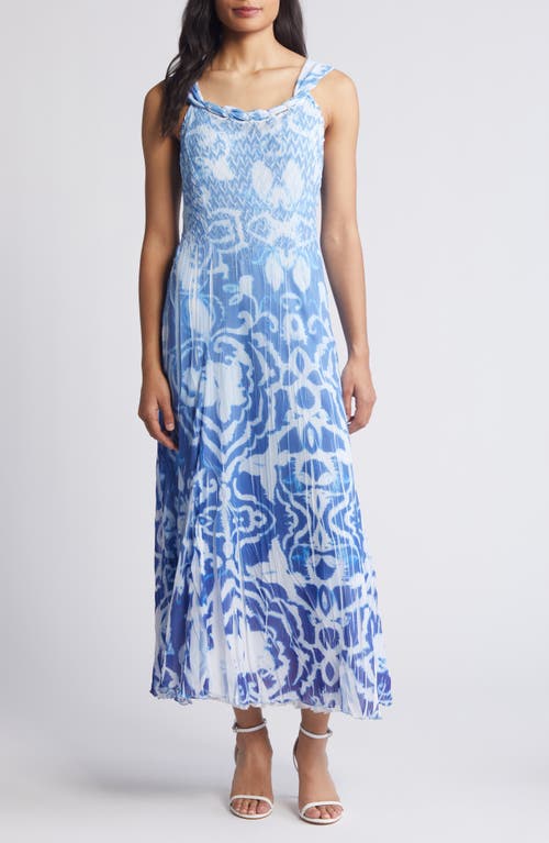 Print Sleeveless Chiffon Maxi Dress in Cobalt Stencil