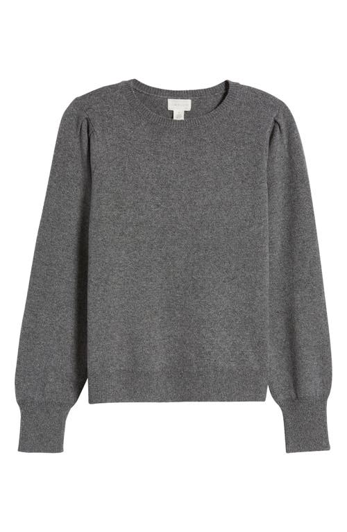 Shop Caslonr Caslon(r) Puff Sleeve Cotton Blend Crewneck Sweater In Grey Dark Heather