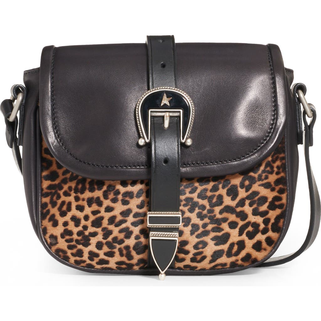 Golden Goose Small Rodeo Leather & Genuine Calf Hair Shoulder Bag In Black/brown Leo
