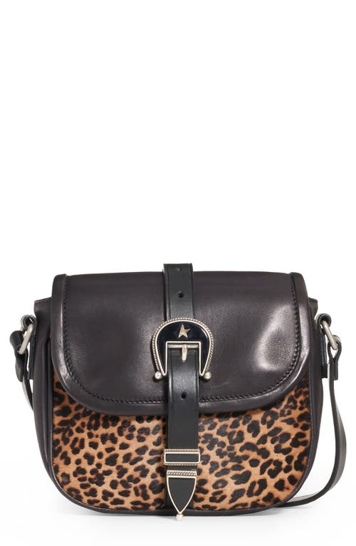 Golden Goose Small Rodeo Leather & Genuine Calf Hair Shoulder Bag in Black/Brown Leo at Nordstrom