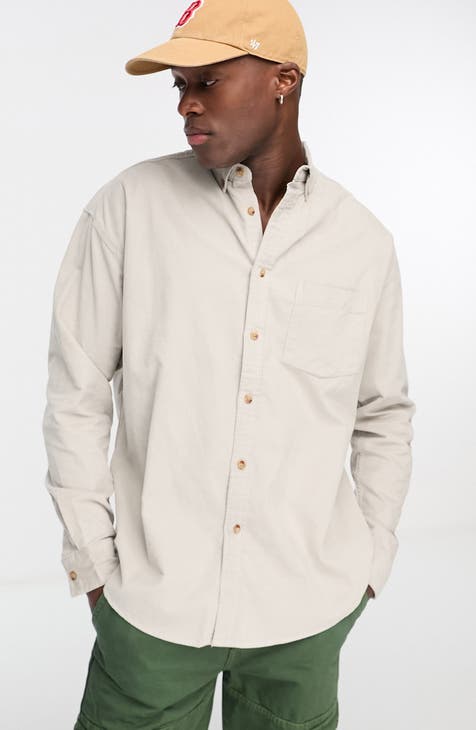Dark Brown Long Sleeve Shirt with Tan Baseball Cap Outfits For Men