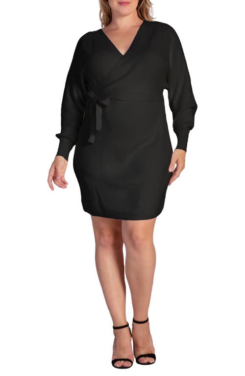 Standards & Practices Ursa Long Sleeve Wrap Sweater Minidress Black at Nordstrom,