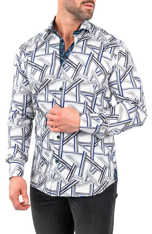 Maceoo Einstein Bamboo Print Cotton Button-up Shirt In Blue