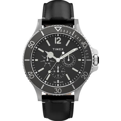 Timex Harborside Leather Strap Watch, 42mm