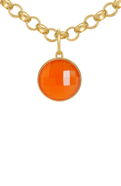 Signature Checkered Stone Pendant Collar Necklace in Orange Onyx/Gold