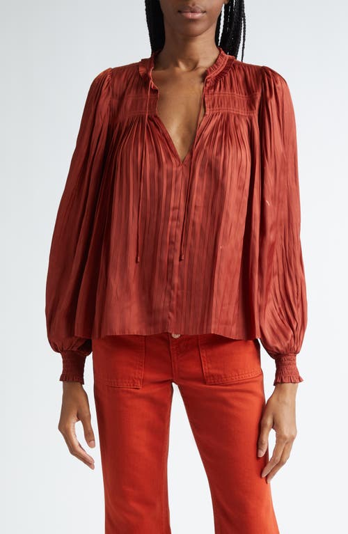 Shop Ulla Johnson Leah Split Neck Satin Top In Tierra