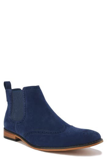 Gino Vitale Wingtip Chelsea Boot In Blue