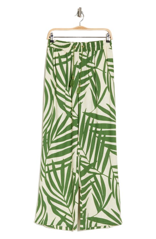 Gemma + Jane Palm Print Pull-on Pants In Cream/ Green