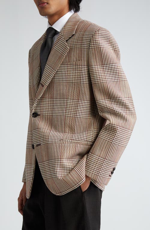 Shop Bottega Veneta Relaxed Fit Check Double Face Cotton Blend Blazer In Brown/white/yellow