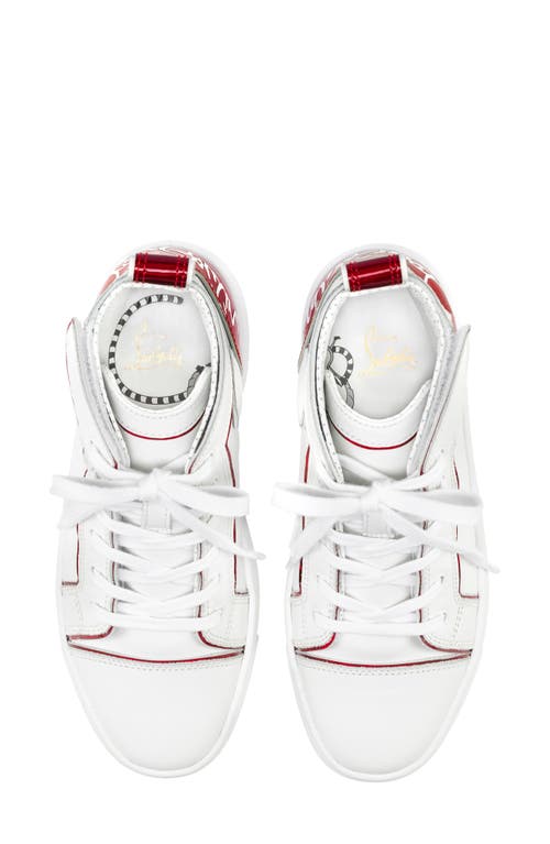 Shop Christian Louboutin Kids' Funnyto High Top Calfskin & Patent Leather Sneaker In Bianco/loubi