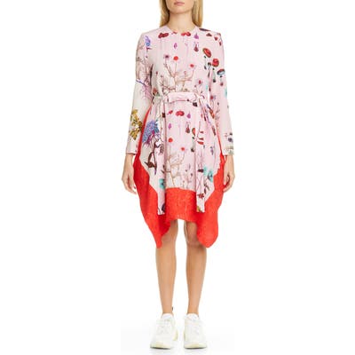 Stella Mccartney Kalyn Floral Handkerchief Hem Long Sleeve Silk Dress, 48 IT - Pink