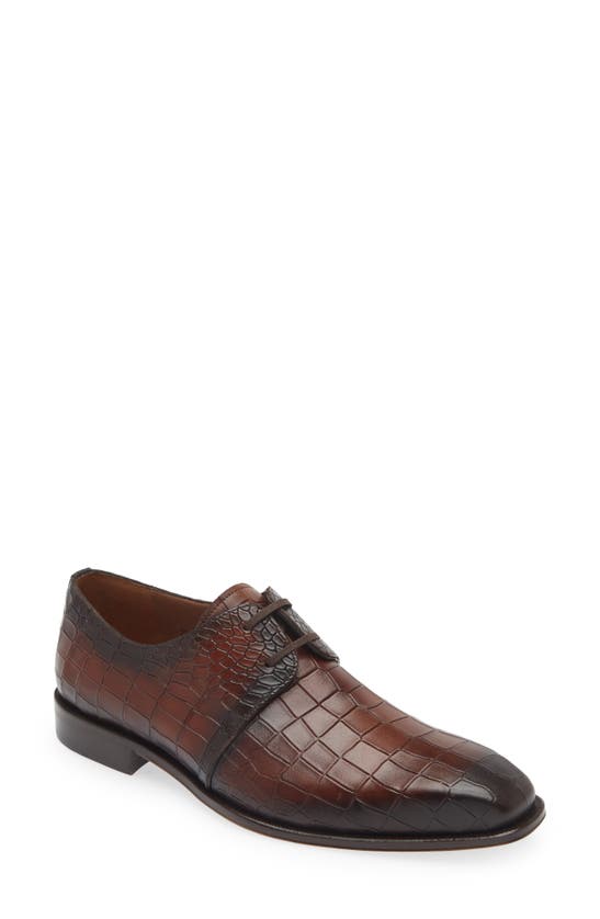 Shop Mezlan Croc Embossed Derby In Cognac