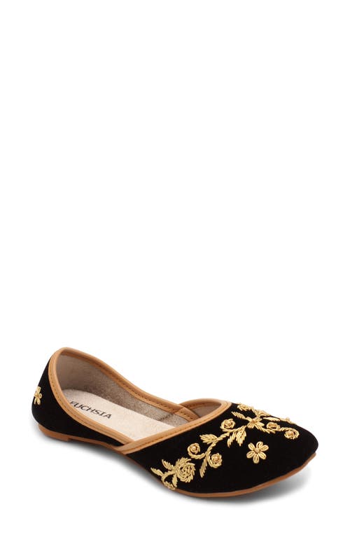 Fuchsia Marina Embroidered Jutti Flat In Black