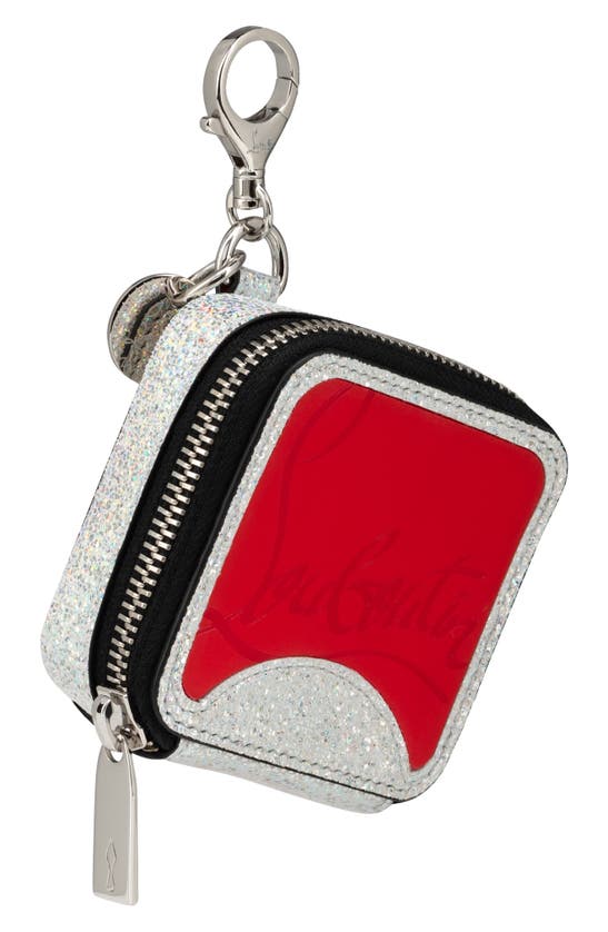 Christian Louboutin Pet Waste Bag Glitter Leather Holder In Silver/ Loubi