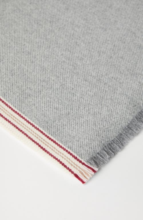 Shop Brunello Cucinelli Cashmere Scarf With Striped Edge In Grey