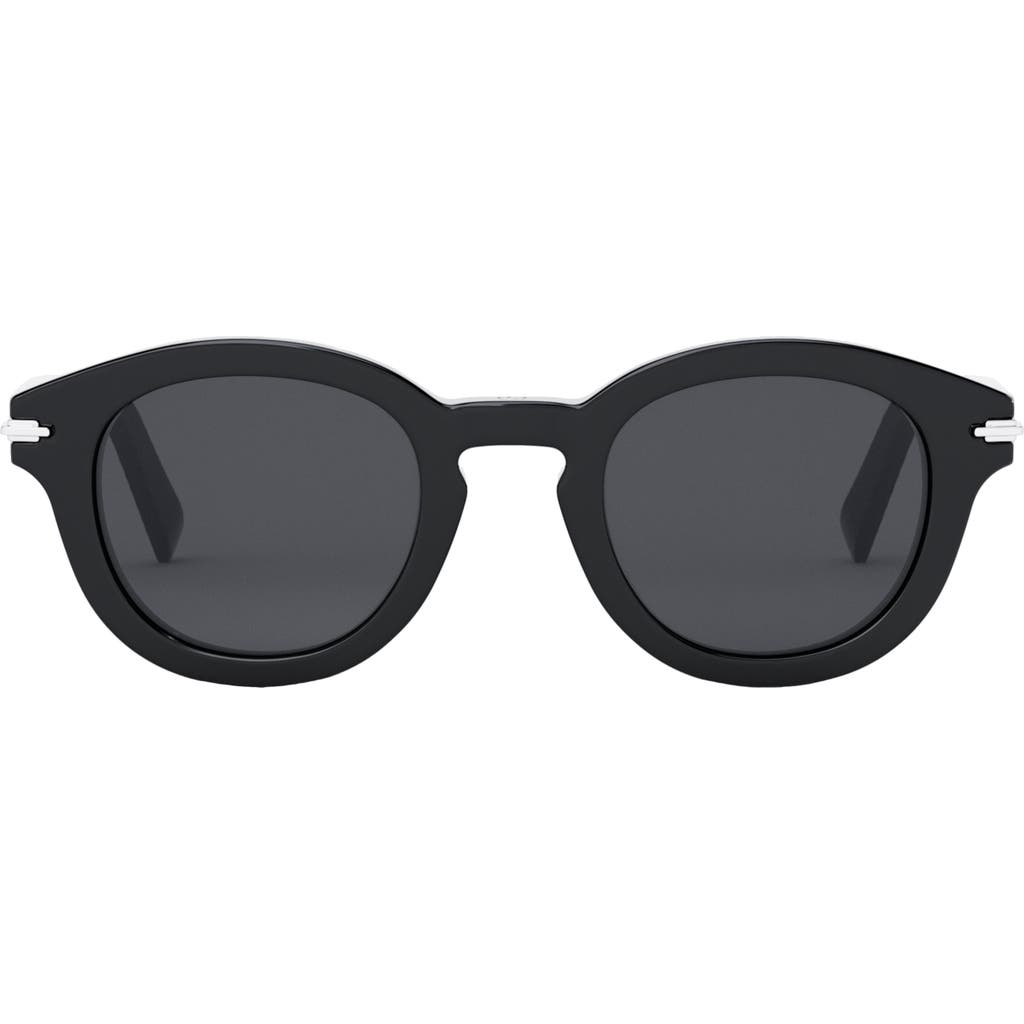 Shop Dior 'blacksuit R5i 48mm Round Sunglasses In Shiny Black/smoke