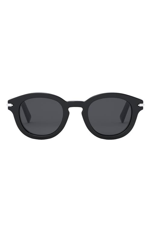 'DiorBlackSuit R5I 48mm Round Sunglasses in Shiny Black /Smoke at Nordstrom