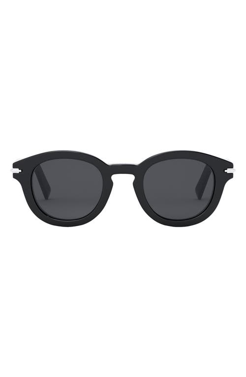 Shop Dior 'blacksuit R5i 48mm Round Sunglasses In Shiny Black/smoke