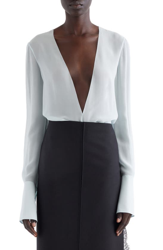 Givenchy Transparent Open-back Silk Blouse In Frost