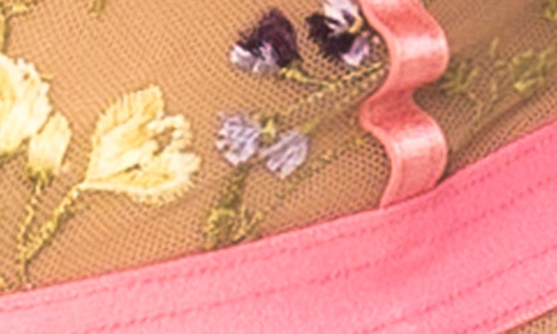 Mapalé Floral Embroideredy Underwire Teddy With Garter Straps In Pink Garden