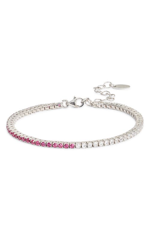 Half & Half Cubic Zirconia Tennis Bracelet in Silver/Hot Pink/White