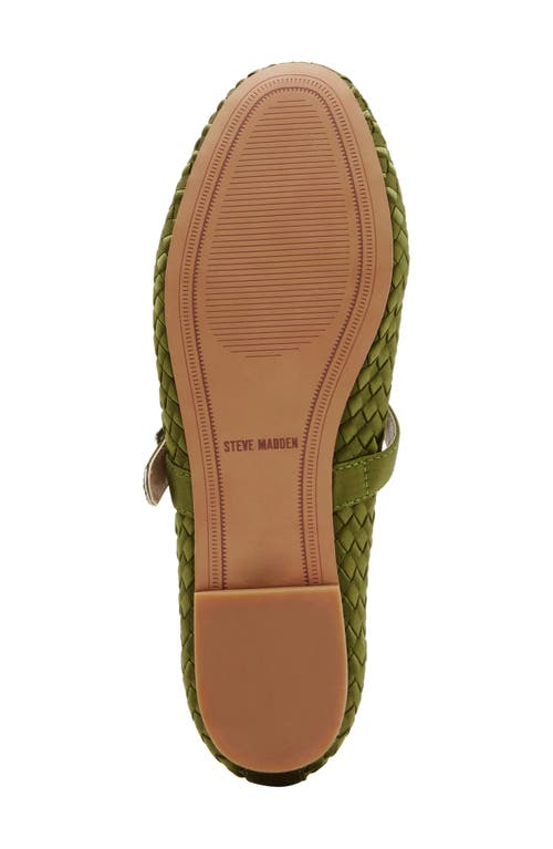 Shop Steve Madden Dreaming Mary Jane Flat In Olive Satin