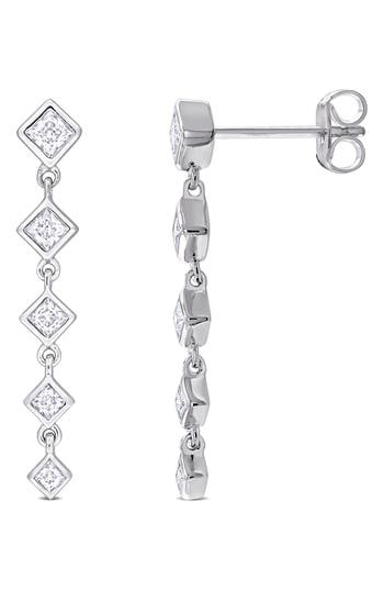 Delmar Lab-created Moissanite Linear Drop Earrings In Silver/white