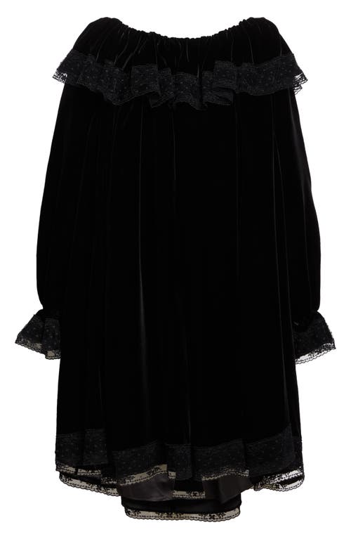 Shop Meruert Tolegen Pierrot Lace Trim Long Sleeve Velvet Dress In Black Velvet