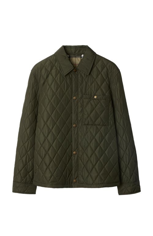 Burberry Green Quilted Jacket With Classic Collar In Tech Fabric Man In Shale