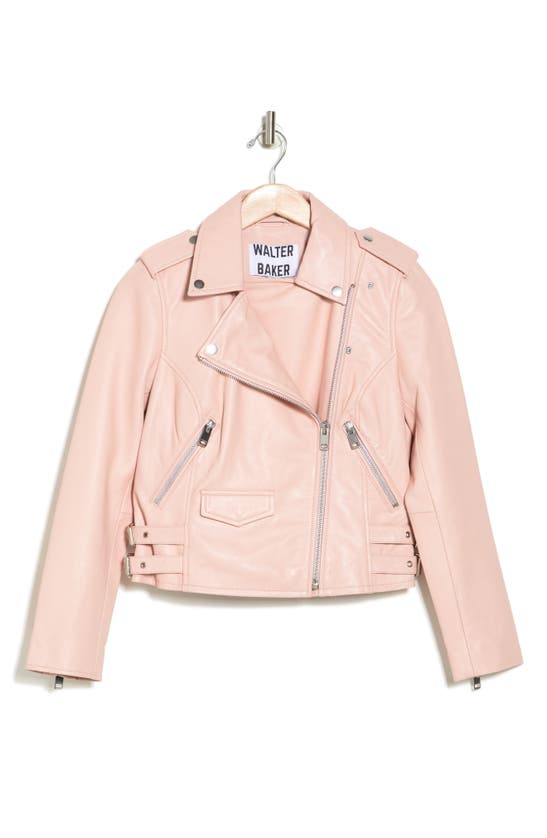 Walter Baker Liz Leather Crop Moto Jacket In Pink
