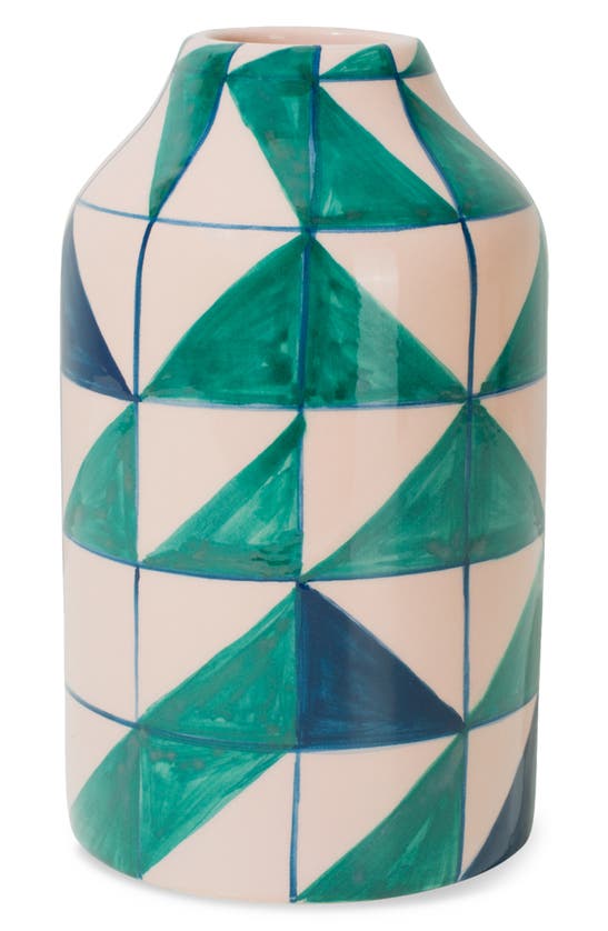 Shop Vaisselle Geometric Print Ceramic Vase In Sand/ Teal