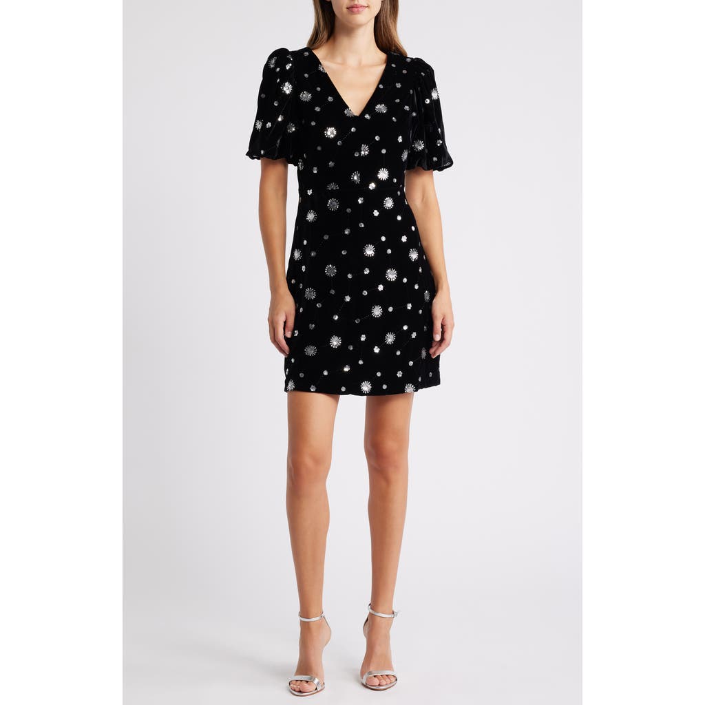 Eliza J V-neck Puff Sleeve Cocktail Dress In Black