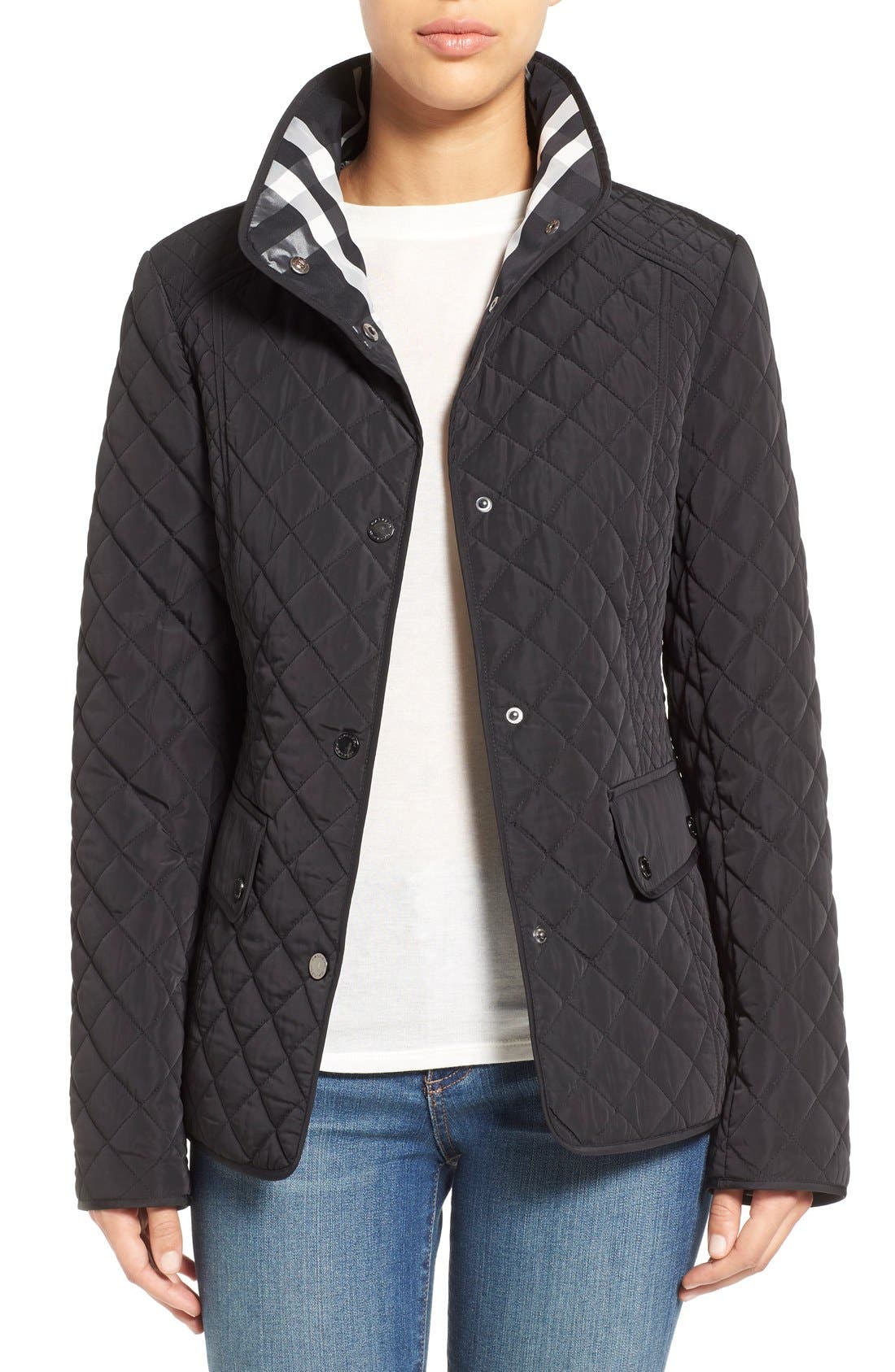 Gallery Plaid Trim Quilted Barn Jacket (Regular & Petite) Nordstrom