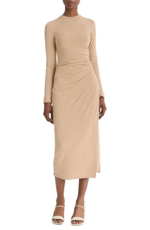 Shop Vince Side Drape Midi Skirt In Heather Cashew