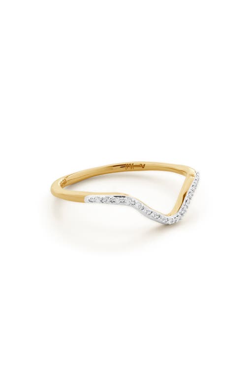 Monica Vinader Riva 18K Gold Vermeil Pavé Diamond Wishbone Stackable Ring 18Ct On Sterling at