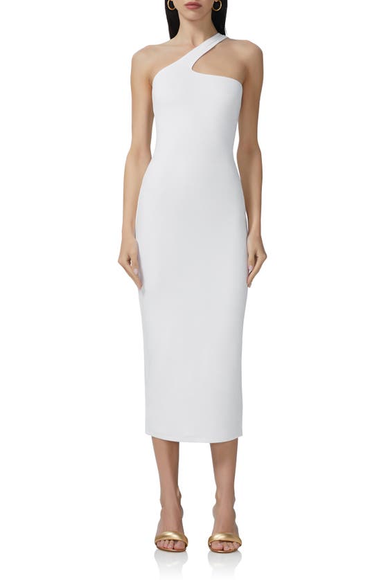 Shop Afrm Sloane Asymmetric Neck Midi Dress In Bright White