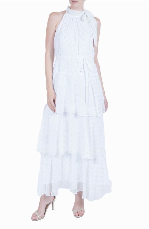 Julia Jordan Metallic Fil Coupé Tiered Chiffon Dress White at Nordstrom,